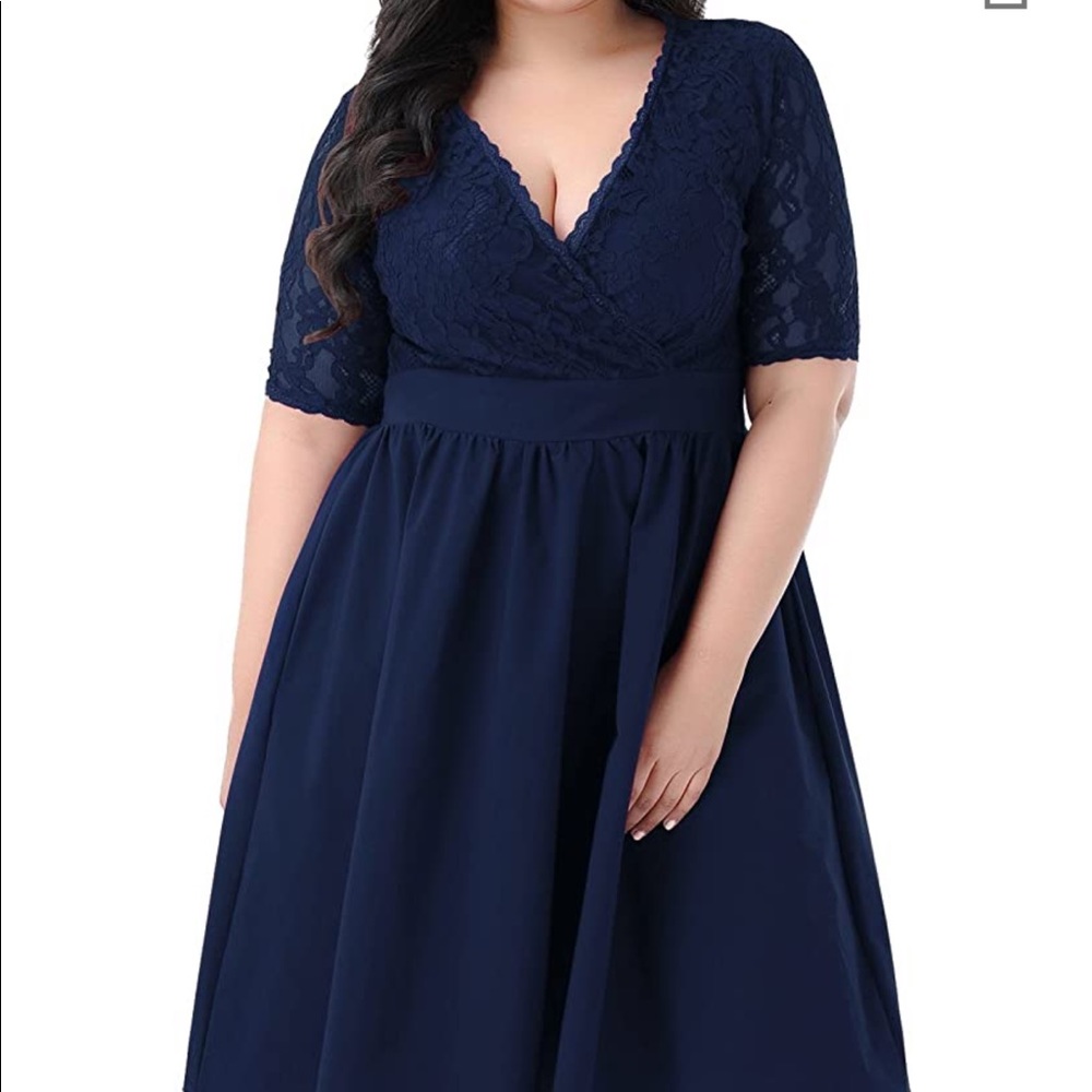 Lace short sleeve navy blue dress